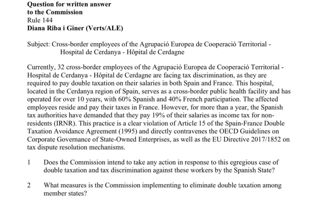 Pregunta escrita a la Comissió Europea